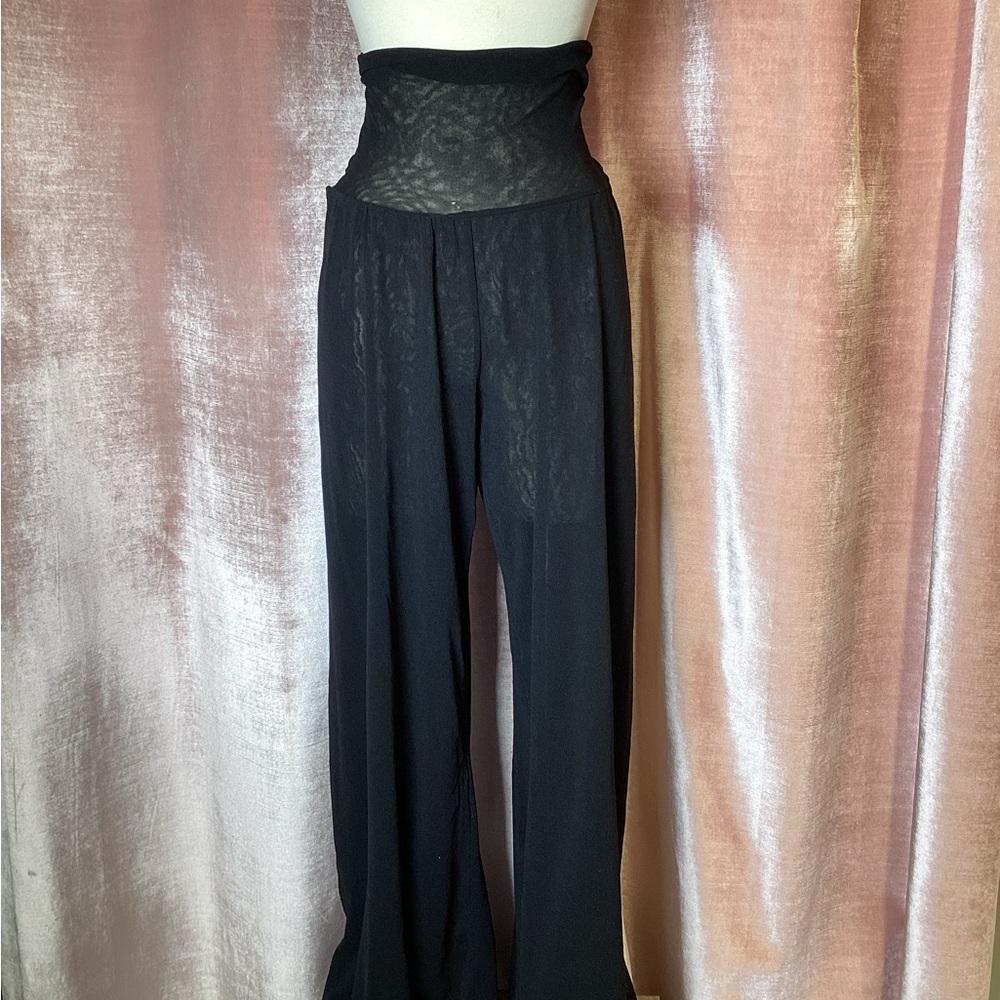 Vintage Y2K 90’s Jean Paul Gaultier Soilel black chiffon jersey mesh flare pants